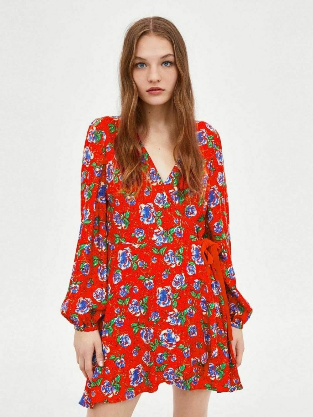 Zara Red Floral V-Neck Romper with Wrap Mini Dress